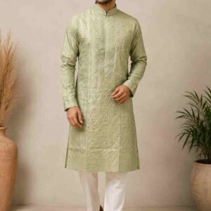 Men’s Ivory Gold Embroidered Silk-Blend Kurta