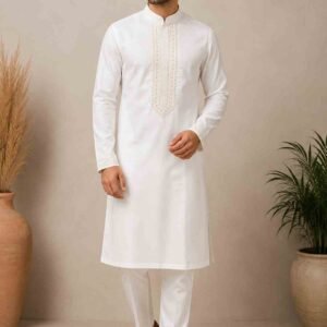Men's Ivory Gold Embroidered Premium Kurta