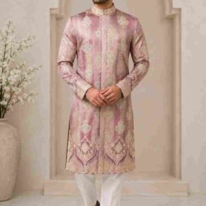 Men’s Embroidered Premium Kurta – Dusty Rose