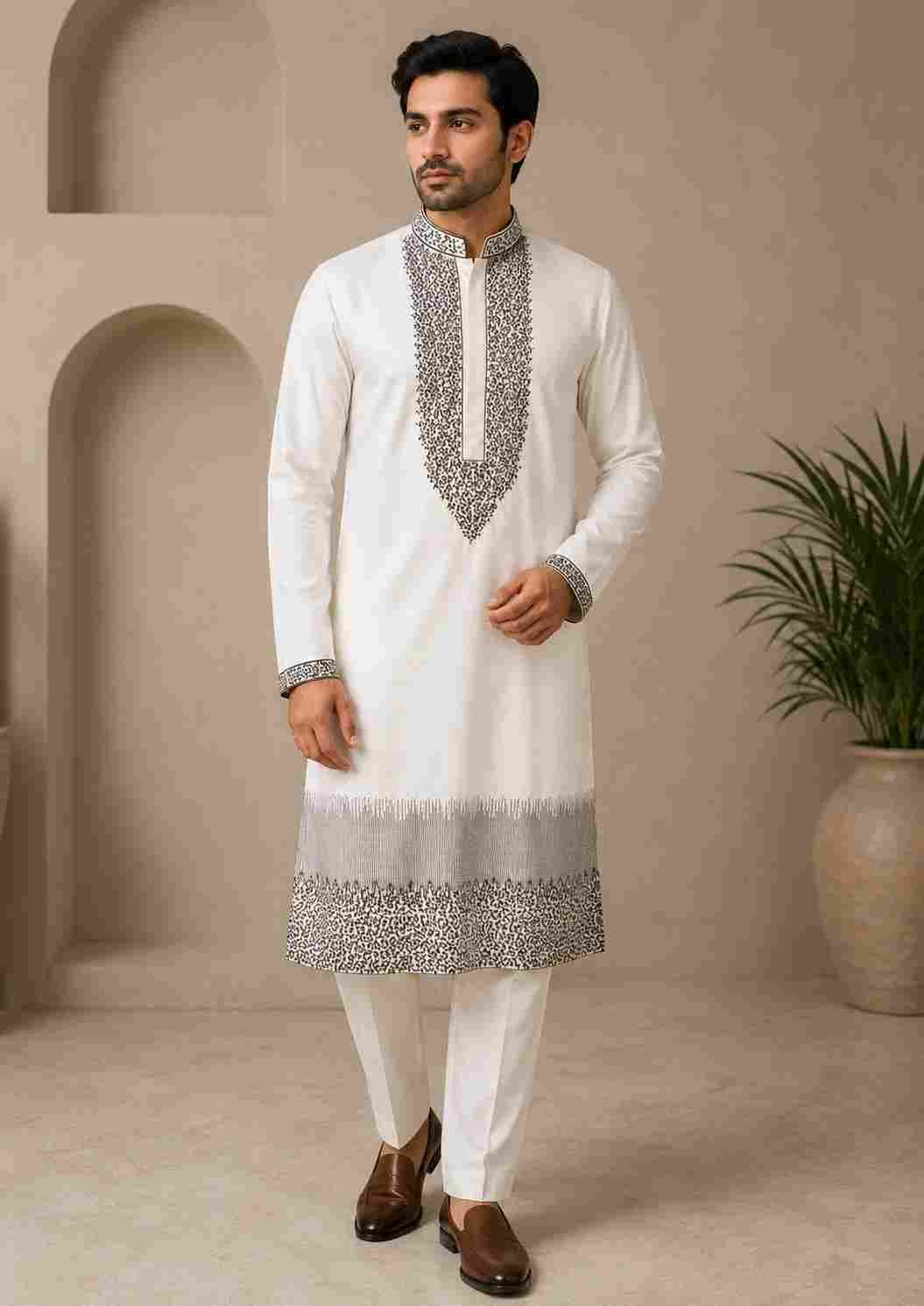 Oostori Heritage Noir Embroidered Kurta