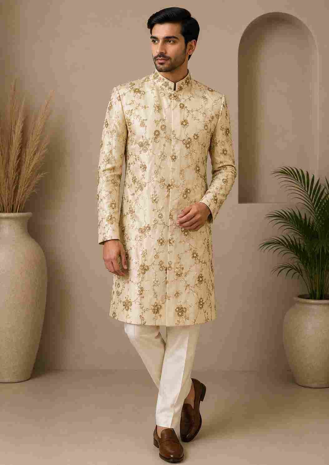 Oostori Noor-e-Gul Ivory Embroidered Kurta