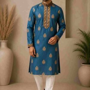 Oostori Heritage Royal Blue Zari Motif Kurta